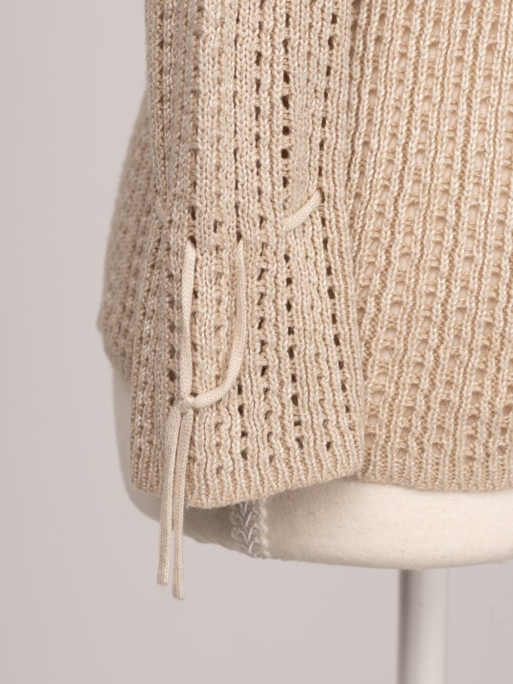 Vintage Y2K Rave Brand Beige Open Knit Cowl Neck Sweater Boho Whimsigoth Medium - Picture 7 of 11